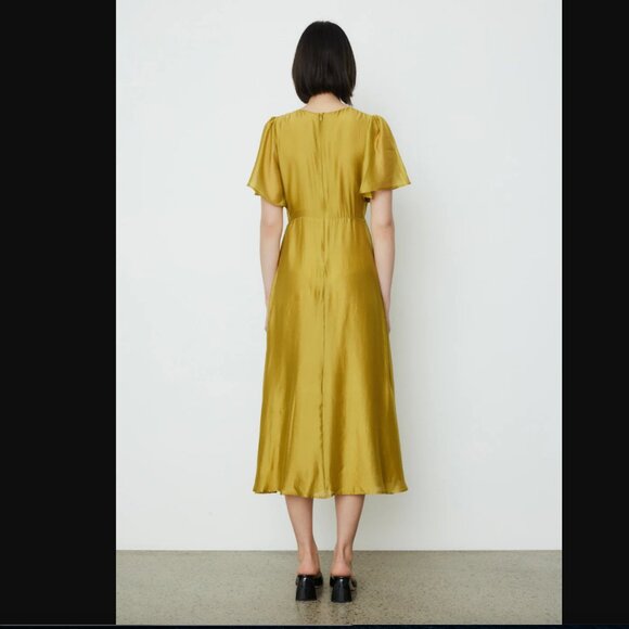 Lisa Says Gah Grace V-Neck Midi Dress in Chartreuse - Picture 5 of 6